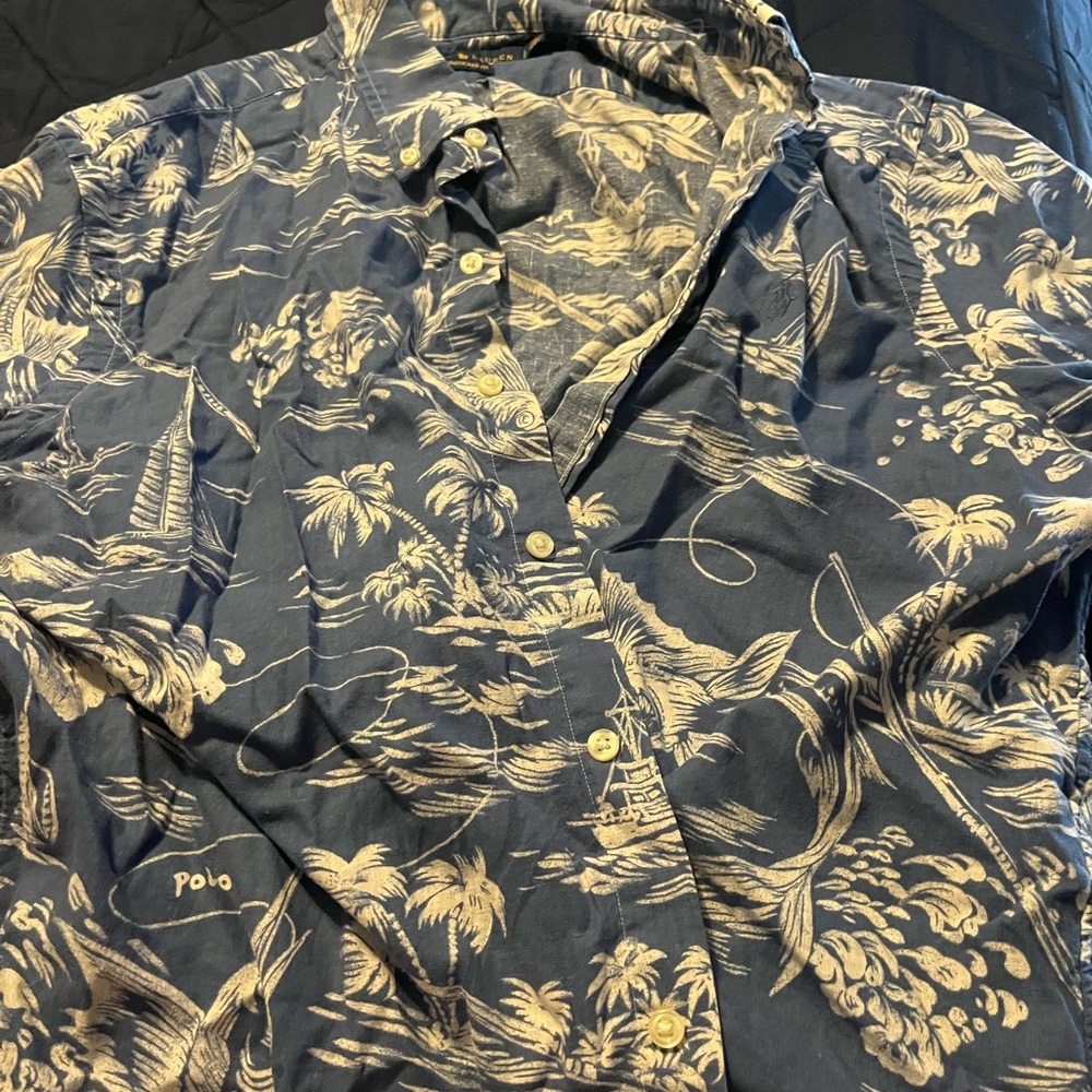 Polo Blue and Cream Hawaiian Shirt